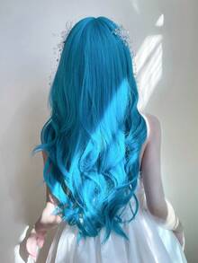 alicegarden 1 Synthetic Heat-Resistant Long Curly Hair Wig, Blue Long Curly Hair, 36 Feet Long, Made Of Fiber, Fashionable Wig, Natural And Realistic Wig - Blue - View 5