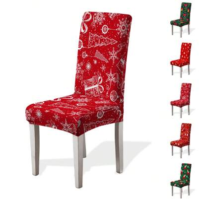1/4/6/100pcs Christmas Print Chair Covers, Cartoon Holiday Decor Stretch Full Cover Seat Protector For Dining Room, Christmas Decoration, Holiday Party
