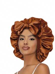 1顶可调节双层缎面睡帽，女士丝绸睡帽，减少摩擦和毛躁，适合自然卷发