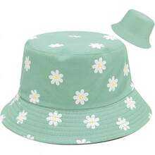 Unisex Reversible Bucket Hat For Beach And Fishing - Flower Green - View 1