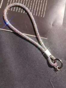 1 قطعة سلسلة معصم مرصعة بالراين كريستال، ديكور علوي فاخر مرصع بالراين، حزام هاتف قصير عصري، سلسلة كاميرا مضادة للفقد