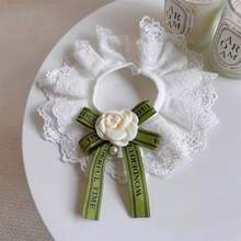 1pc Elegant Lace Pet Collar With Camellia And Bow Accent, Adjustable Bow Tie Bib For Dogs And Cats – Fashion Wedding Costume, Photography Props And Decorative Drool Bib, Sparkling Dog Collar - Pink - View 13