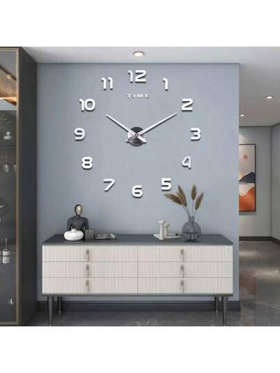 3D DIY Wand Klok Acrylic Spiegel Stickers Clocks Home ation Living Room Quartz Needle Hang Horloge Europe s: Zwart Zilver 16/19/35 Inches Optional view 2