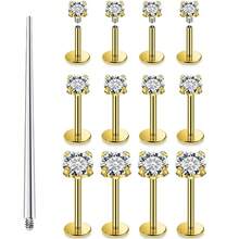 13 件 16G 唇环耳屏穿孔珠宝唇钉手术不锈钢不同尺寸平背软骨耳轮耳钉穿孔珠宝条 6 毫米 8 毫米 10 毫米