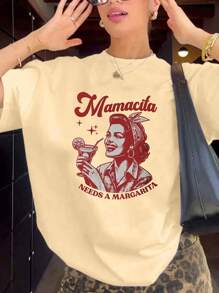Top estivi, maglietta casual estiva da donna con grafica retrò "Mamacita Needs Margarita", manica corta, collo tondo, top casual, magliette grafiche da donna, top estivi, camicie, outfit estivi da donna, vestiti estivi, magliette grafiche da donna, top da donna
