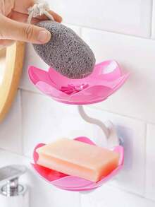 1 saboneteira em formato de flor, saboneteira de parede, escorredor de sabão para banheiro e cozinha, porta-sabonete de camada dupla, decoração de banheiro para casa e verão