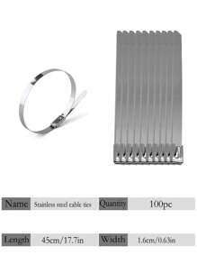 100pcs Stainless Steel Self-Locking Cable Ties, Rust-Proof, Corrosion-Resistant, High Temperature Resistant, Industrial Metal Zip Ties