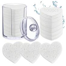 50 Pieces Reusable Compressed Natural Facial Sponges Round Soft Face Exfoliator Makeup Removal Cleansing Sponge Reusable Cosmetic Sponge With Clear Plastic Sponge Storage Jar
