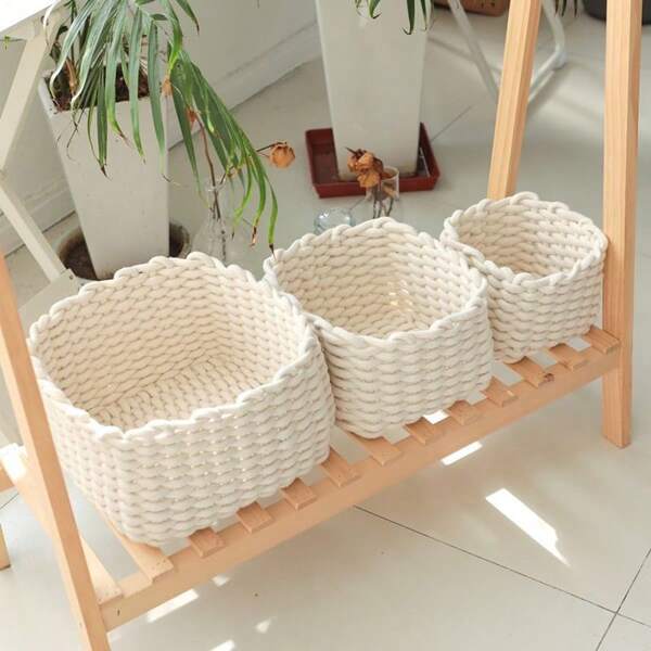 1pc Nordic Style Woven Desktop Storage Basket, Makeup Organizer Holder