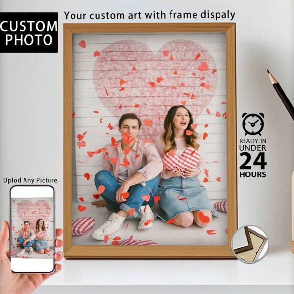 1 pieza, foto personalizada, marco de madera con plexiglás pulido, arte de pared adecuado para parejas y familias, recuerdos preciados, póster de lienzo impreso personalizado, perfecto para familias, parejas, recuerdos de mascotas y un regalo perfecto para aniversarios