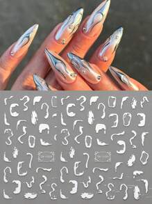 2 piezas de pegatinas de uñas con líneas de mármol plateadas, diseños irregulares con llamas y líneas metálicas plateadas, autoadhesivas, accesorios de manicura de arte de uñas estilo Y2K para puntas francesas