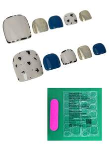 10 PCS Móng tay dán thủ công có thể tháo rời, móng chân chân thực, thiết kế độc đáo, màu xanh trắng vàng champagne, họa tiết vẽ tay, phụ kiện làm móng mùa hè, phong cách tối giản Y2K cảm giác cơ khí, kèm miếng dán keo dán móng cho nữ và bé gái - Nhiều màu - Xem 8