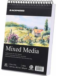 Bachmore - Bloc de dibujo de 23 x 30.5, 180 g, 60 hojas, encuadernados en espiral superior para artistas profesionales y aficionados, arte acrílico, tinta, pintura, pasteles al óleo, acuarela, bocetos de medios mixtos - 1 - Ver 7