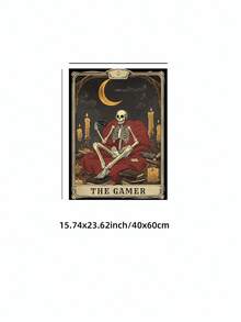 1件复古万圣节游戏塔罗牌墙饰，骷髅手柄设计，暗黑学院风无框装饰，适合女巫宿舍、电子游戏骷髅艺术品和亡灵玩家礼物（惊悚返校季艺术品）、万圣节装饰、圣诞节装饰、感恩节装饰、婚礼家居装饰、秋季装饰、生日礼物、派对用品、室内节日墙饰 - 彩色 - 查看 13