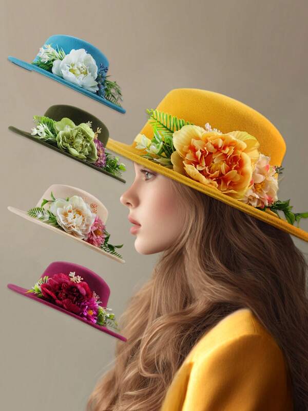 1pc Women's Western Cowboy Hat Floral Hat Fashion Elegant Sun Hat Beach Sun Hat
