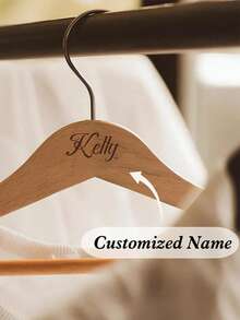 Custom Text/Logo Wooden Hanger, Thickened Non-Slip Clothes Holder, Home Use Wooden Rack, Clothing Hanger, Pants Rack, Clothes Stand - Wood Color - View 2