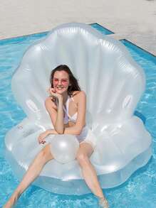 1pc Adult Inflatable Pearl Clam Shell Handle Beach Float Sofa Bed, Christmas