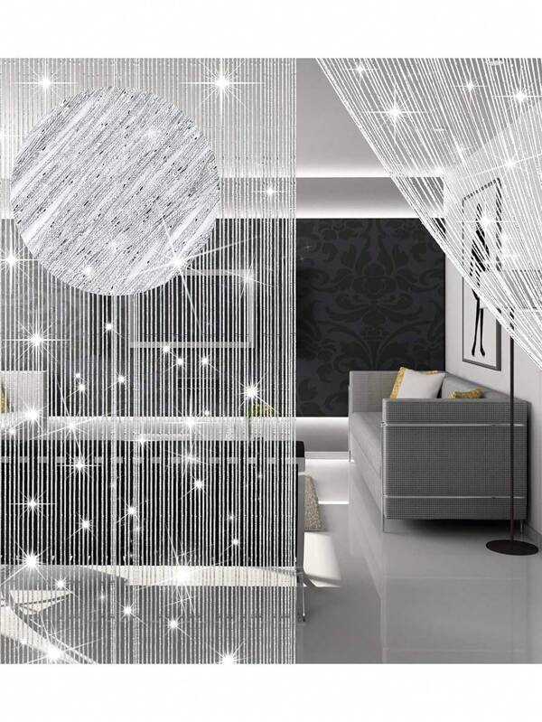 200cm Shimmering Silk Thread Door Curtain, Silver & Champagne Color Silk String Curtain, Home Decor Door Curtain, Door String Curtain Wall Panel Fringe Window Room Divider Blind Divider Tassel Screen, For Home Bedroom Bathroom Decor, Party Background Decor, Rainrope Curtain, Room Decor, Home Decor, Wall Decor, Kitchen
