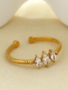1pc Elegant Charming Korean Style Personalized Cute Luxury Minimalist Fashion Cold Aesthetic High-End Stainless Steel Zirconia 18k Gold Plated Geometric Pattern Diamond Open Ring Suitable For Holiday Travel Work Daily Wear Party Gathering Women's Jewelry - Gold - View 5