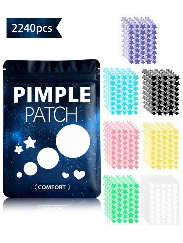 2240 piezas Parches en forma de estrella para granos (7 colores), Cobertura facial - Sin fragancia, Unisex adulto, Compatible con todo tipo de piel, Sin fragancia, Sin componentes incluidos 1400/1120/560/280/40 piezas