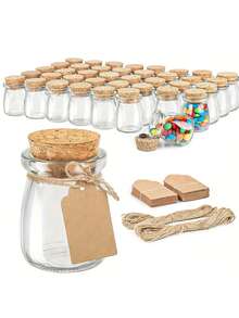 6/12 szt., szklany słoik na cukierki z korkową pokrywką, mała szklana butelka, nadaje się na cukierki ślubne, prezent, prezent na imprezę, słoik na cukierki, dostarczany z liną konopną i etykietą
