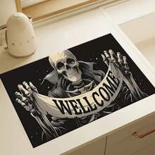 1 pieza Felpudo absorbente con estampado de esqueleto de Halloween para encimeras de cocina, tazones, platos, con alta absorbencia que oculta las manchas, con respaldo de goma, estera multifuncional para cafeteras, escurreplatos, utensilios de cocina