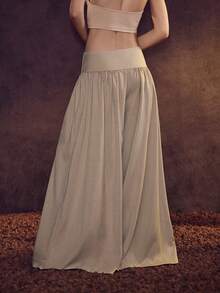 Glamine Vintage Low Waist Wide Leg Culottes, Relaxed Fit Slimming Loose Pants For Women - Khaki - View 7