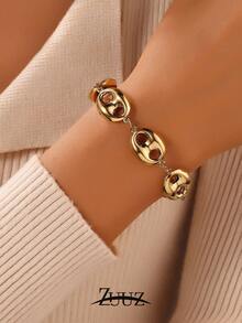 1pc Punk Vintage Stainless Steel Bracelet For Women Hollow Coffee Bean Chain Bracelet For Daily Decoration