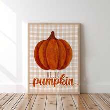 1 件现代抽象你好南瓜、格子秋季南瓜帆布画、万圣节农舍南瓜家居装饰海报、客厅、卧室、厨房、办公室、咖啡厅浴室墙壁艺术画，无框架