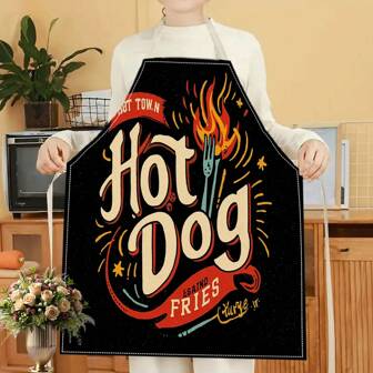 1pc 2D Flat Printed Hot Dog Linen Apron For Home Cooking, Kitchen Wear And Cooking Enthusiasts