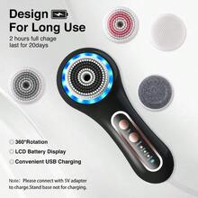 New Style Face Scrubber ExfoliatorFacial Cleansing Brushes Rechargeable IPX7 Waterproof With 5 Brush Heads Electric Face Spin Brush For Exfoliating Massaging And Deep Cleansing Black+Gold - 黑色+金色 - 查看 8