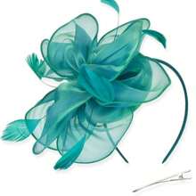 1 Stück Fascinator Hut Teezeremonie Kopfschmuck mit Bändern, Federn auf Haarband und Clip für Mädchen und Frauen, Haaraccessoire