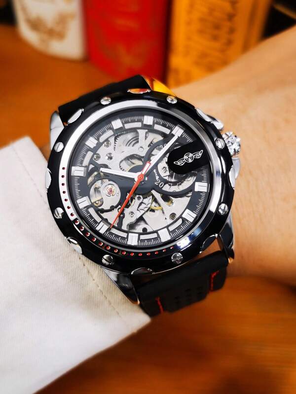 T-WINNER 1pc Outdoor Sports Automatic Mechanical Men Watches Top Brand Luxury Luminous Hands Casual Rubber Strap Fashion Business Men Watch Gifts