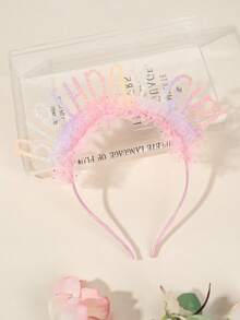 1 件米色薄纱生日快乐头带，烫印生日派对服装头饰，带闪光星星装饰，新年快乐派对用品，摄影道具头饰 - 粉紅色 - 查看 1