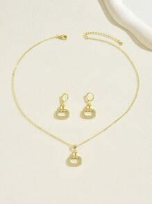 3 Peças/Conjunto Elegante Joias de Luxo com Zircônia Cúbica Geométrica, Colar e Brincos, Adequado para Uso Diário, Encontros, Festas de Mulheres