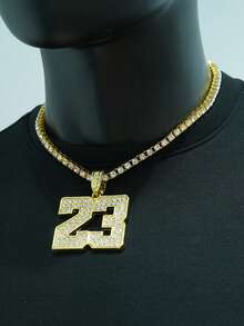 قلادة عدد 23 مرصعة بالراين ستون مع سلسلة سمك 8مم قابلة للارتداء للرجال والنساء، إكسسوار عصري مناسب للاستخدام اليومي