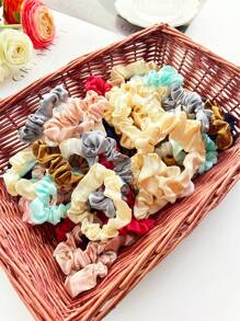 50pcs/Set Solid Color Scrunchies For Women, Simple Elegant Casual Cute Polyester Fabric Ruched Hair Ties, Popular Net Celebrity Item, Suitable For Daily Commute Outfit Matching, Won't Damage Or Pull Hair, For Ponytail, Bun, Etc., Ponytail Holders, Hair Elastics, Hair Rope, Fall, Hair Bobbles