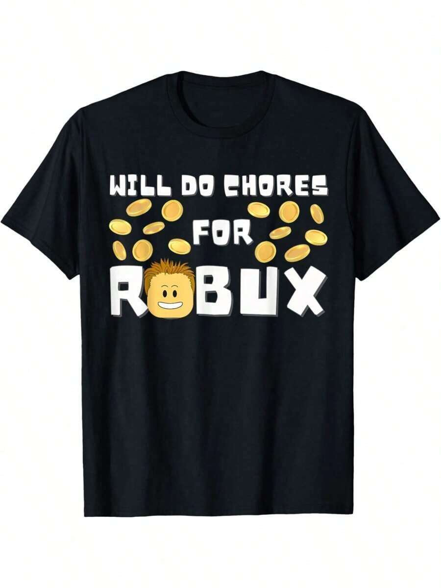 Noob And Professional Gamer Will Do Chores Robux-Shirt JUOD - 黑色 - 查看 1