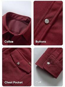 Men's Corduroy Casual Western Long Sleeve Button Down Shacket Jackets With 2 Flap Pockets, Fashionable - A6 Biking Red - View 5