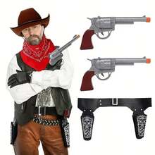 1 Set Adult Western Cowboy Costume - Includes Revolver Pistol, Belt (Bullets Not Included) - Perfect For Halloween, Carnival And Western-Themed Parties - Multicolor - View 2