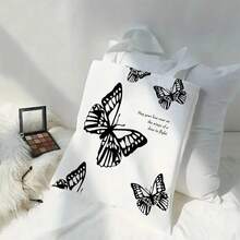 Kawaii Chic Cartoon Animals Cat Large Capacity Canvas Tote Bag Butterfly, Panda Stylish Shoulder Bag For Women 40X40cm