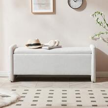 44 Storage Ottoman, Upholstered Entryway With Storage End Of Bed Bedroom& Living Room, Corduroy Beige - Linen White - View 5