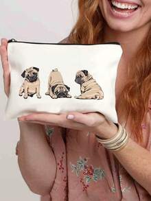3件套巴哥犬图案涤纶化妆包套装，多功能拉链收纳袋，帆布笔袋，零钱包，化妆品整理包，迷你化妆包，旅行化妆盒，化妆刷收纳盒，化妆品容器，旅行必备，女士配饰，旅行用品，化妆包，学习用品，假日必备，冬季化妆包 - 彩色 - 查看 1
