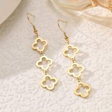 4pcs/Set Fashionable Stainless Steel Hollow Clover Necklace, Earrings, Bracelet Set, Multi-Function Personalized Accessories