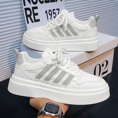 Fall New Men Shoes High-Quality Breathable 4 Stripes Sports Casual Sneakers Low-Top Versatile Canvas Slip-On White Shoes