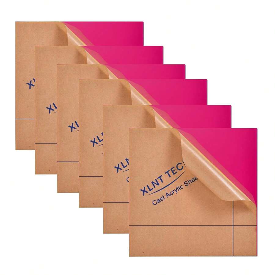 6 PCS Pink Cast Acrylic Opaque (No-Transparent) Plastic Sheet 8 X 8 Inch (.118" Thick), For Signs, DIY Projects. - Pink - View 1