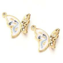 2 piezas/Paquete Colgante de acero inoxidable con strass y perla, 21X21.5mm Colgante para collar/pulsera para hacer joyas DIY, accesorios hechos a mano de lujo y versátiles con diseño de mariposa