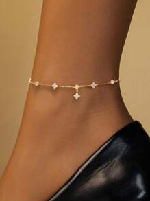 قطعة 925 فضة خفيفة وطازجة سحر البرسيم رباعي الأوراق مركب على سوار الكاحل ،أفضل إكسسوار للنساء للخروج، الشاطئ، العطلة