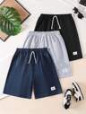 3pcs Set Of Teenager Boys Fashion Casual Sports Shorts With Fake Drawstring Solid Color Elastic Waist, Knitted Thin Summer Seasonal Comfortable Jogging Shorts, Suitable For Spring And Summer School Outdoor Activities Cycling Running And Daily Wear