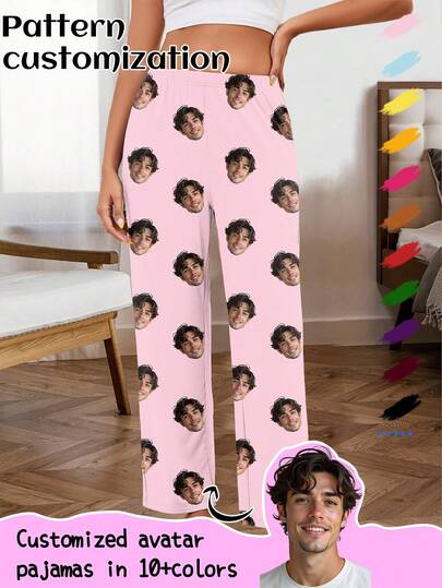 Customized Unique & Comfortable Women's Sleep Pants, Custom Photo Printed Funny Pajamas Pants, Can Customize Two People Head Images, For, Chic Autumn, Urban Gala, Fall & Winter